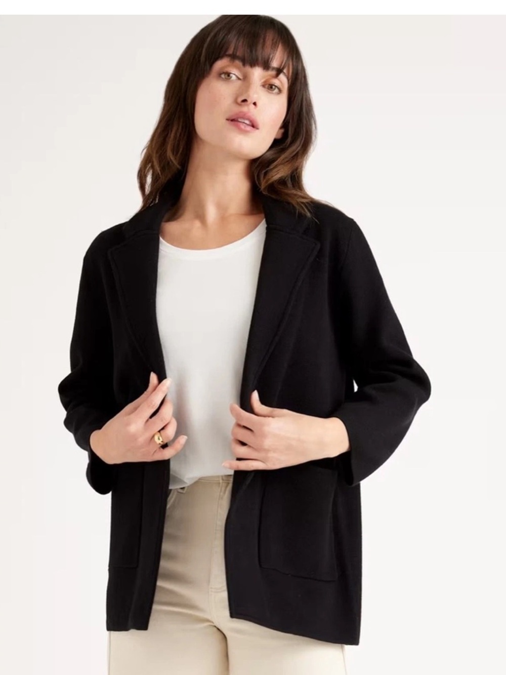 Quince Organic Cotton Knit Blazer Black Size Medium Career Officecore Business